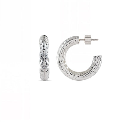 Etched Raw Silver Hoops Mini