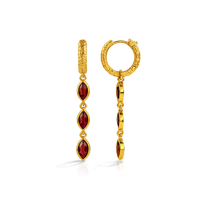 Gold Plated Garnet Triple Drop 92.5 Sterling Silver Earrings