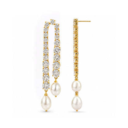 Crystal & Pearl Tennis Drop Earrings