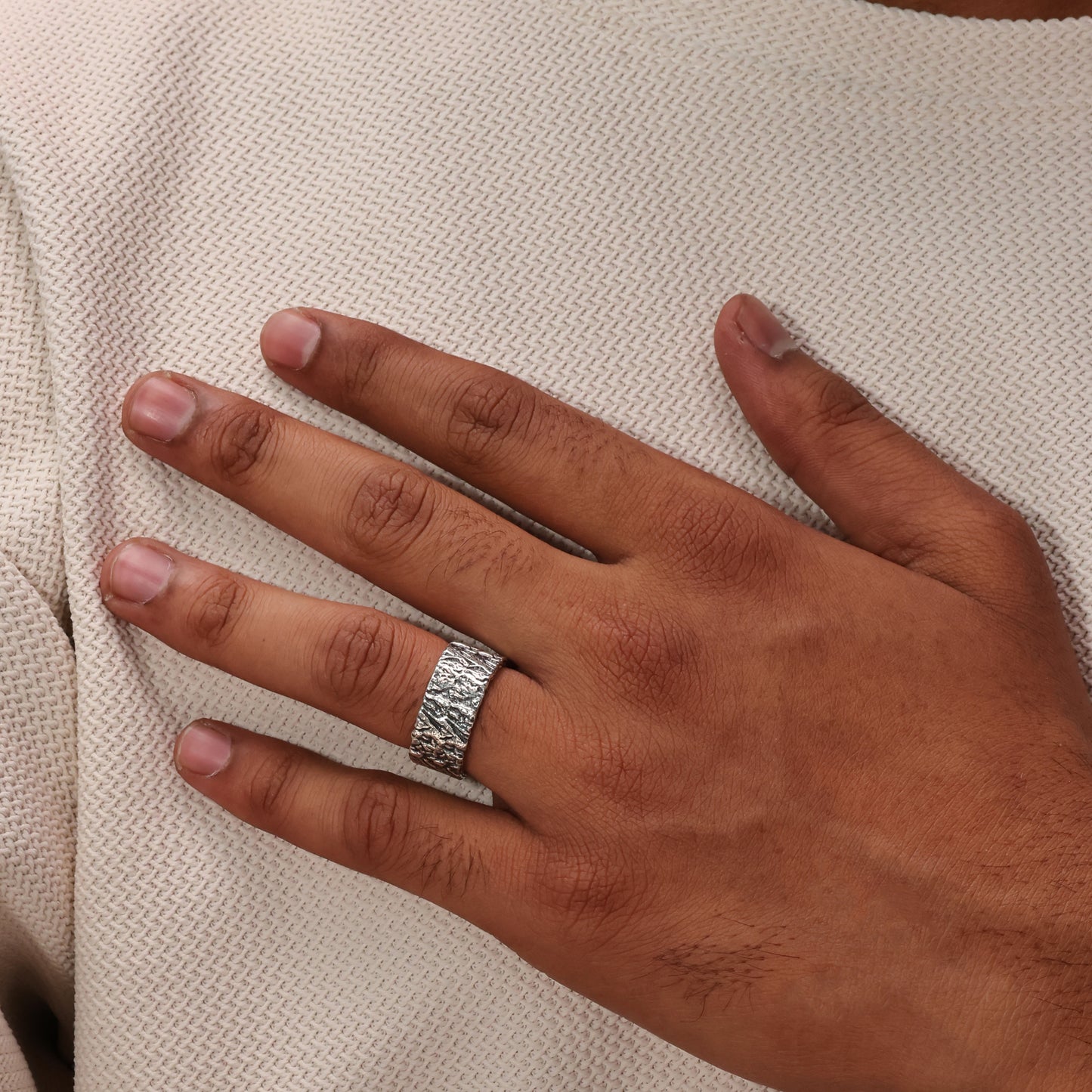 Rugged Texture 92.5 Sterling Silver Men’s Ring