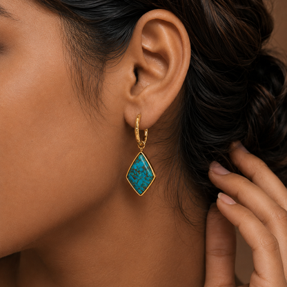 Turquoise Mineral Huggie Earrings