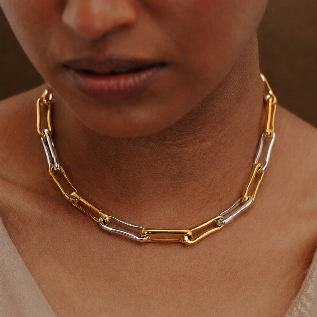 Sculpted Clip Necklace Two Tone