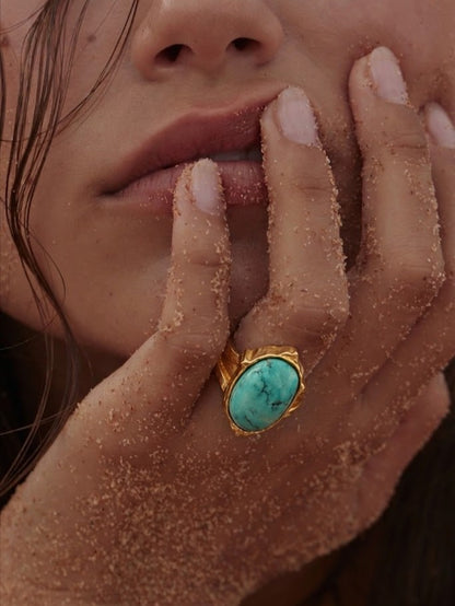 Gold Plated Oval Turquoise Cocktail Ring