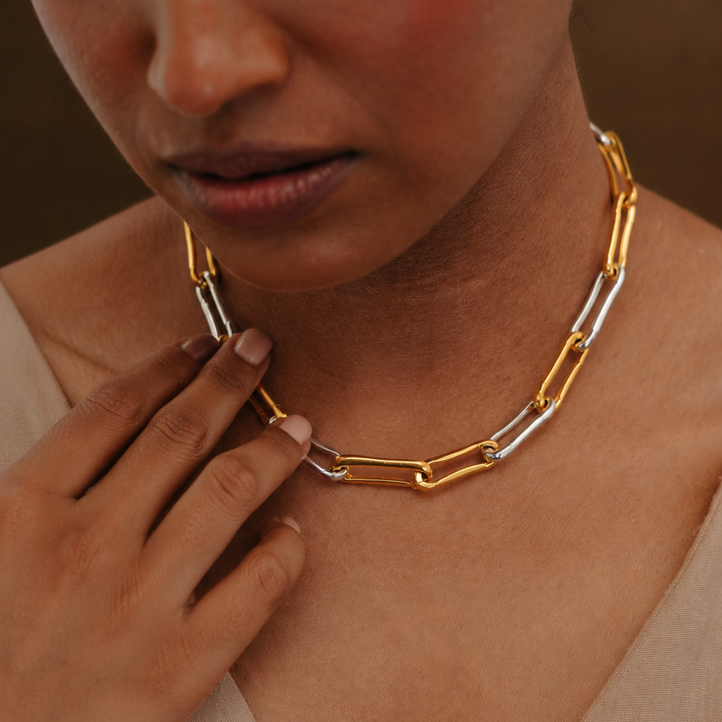 Sculpted Clip Necklace Two Tone