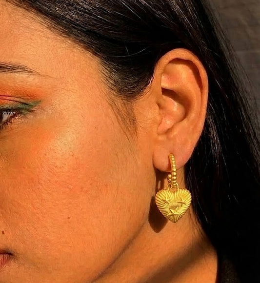 Crescent Heart Hoop Earrings In 925 Sterling Silver