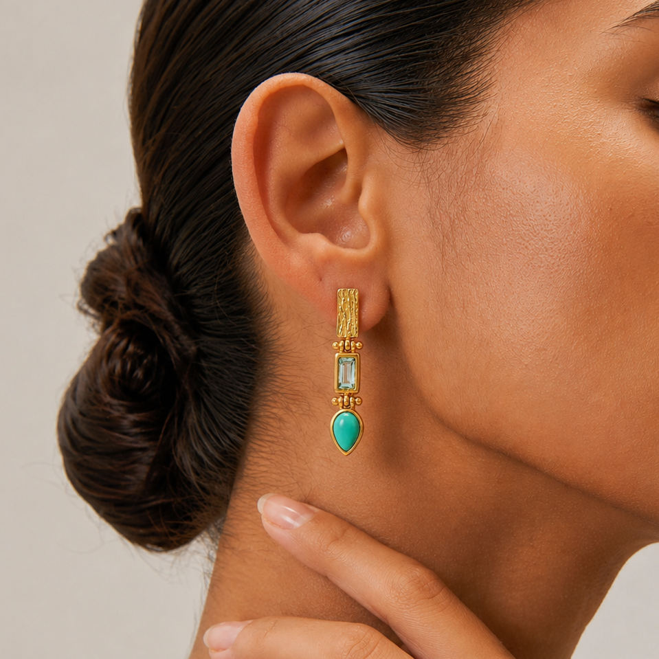 Turquoise & Blue Topaz Drop Earrings