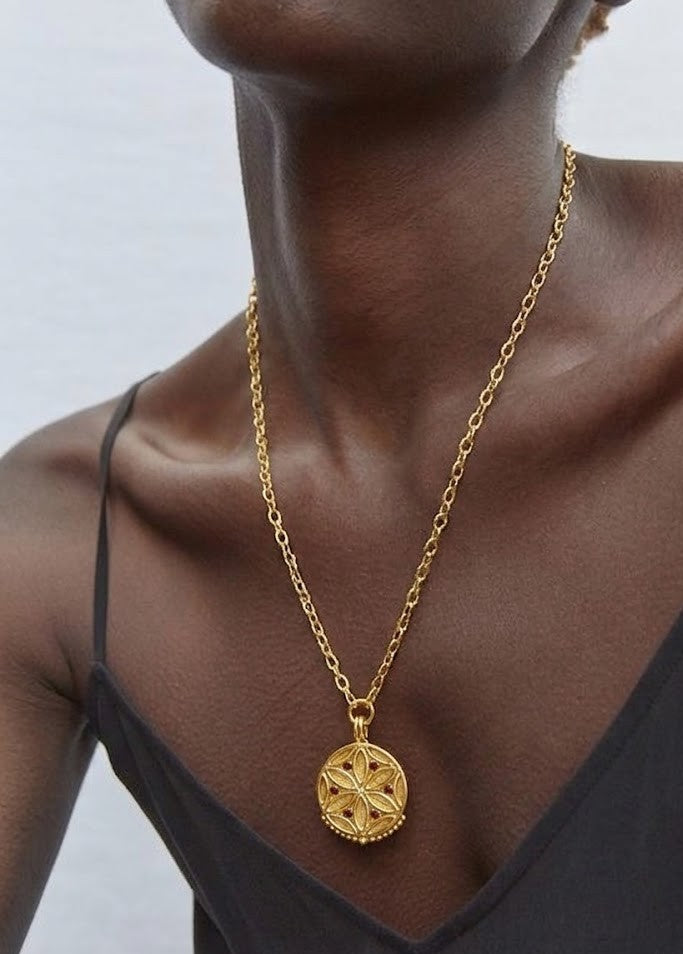 Garnet Medallion Pendant Necklace