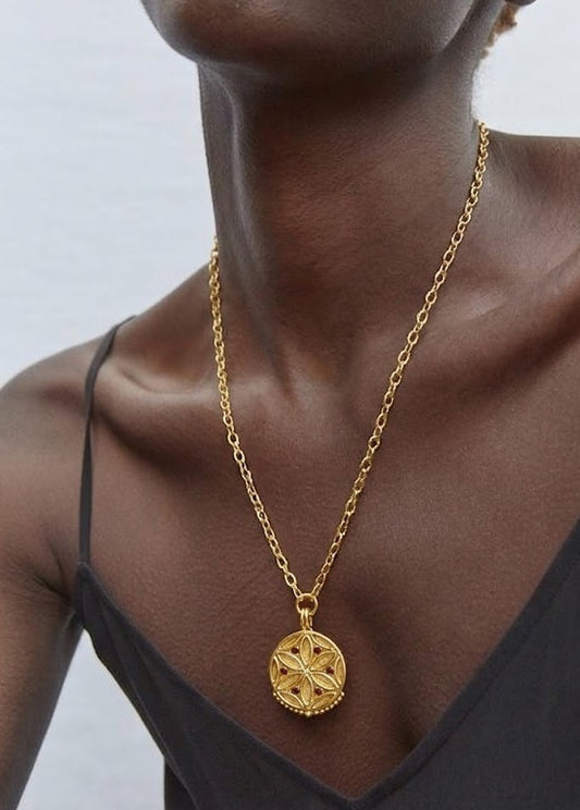 Garnet Medallion Pendant Necklace