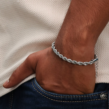 Forged Rope Men's Bracelet Silver