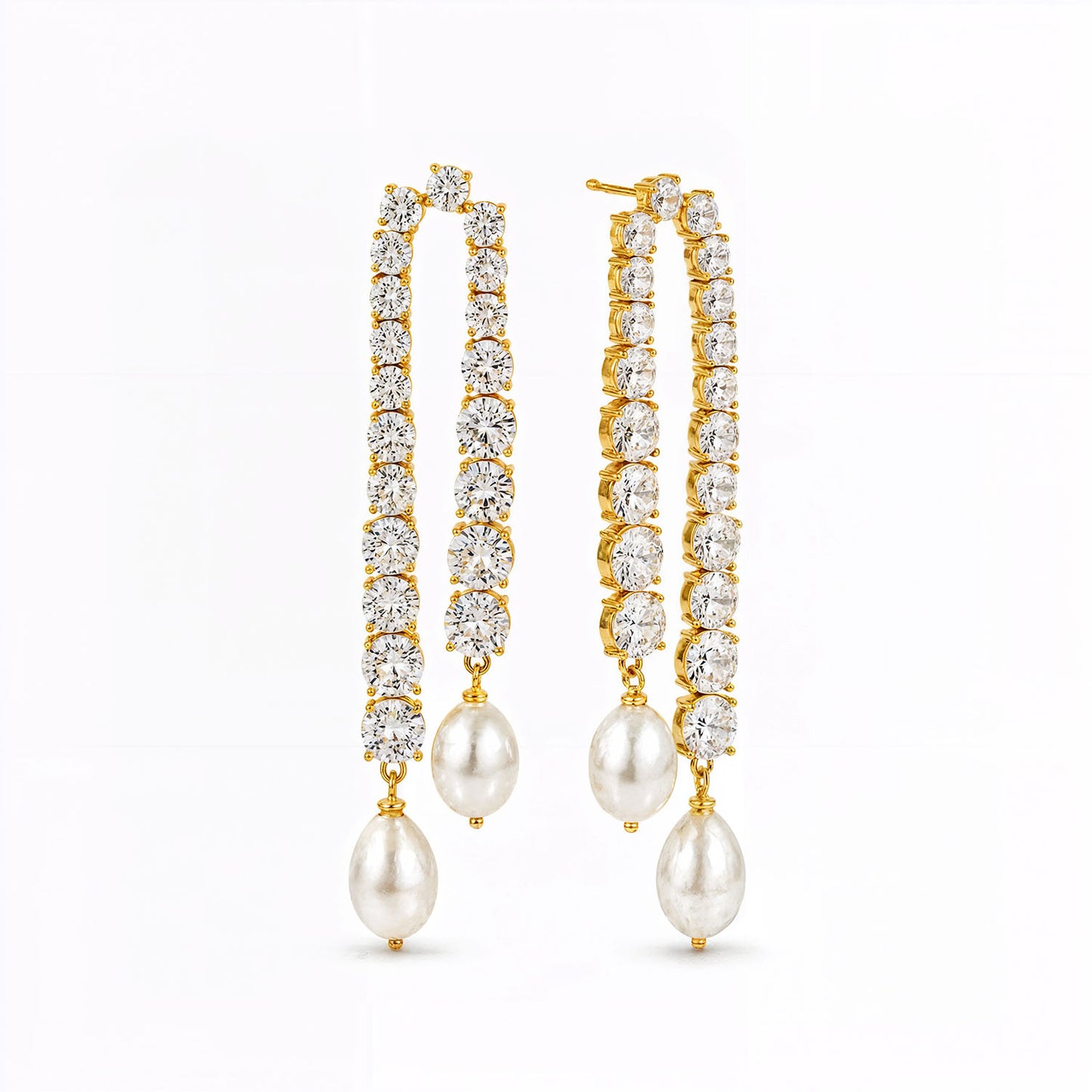 Crystal & Pearl Tennis Drop Earrings
