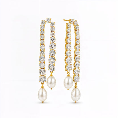 Crystal & Pearl Tennis Drop Earrings