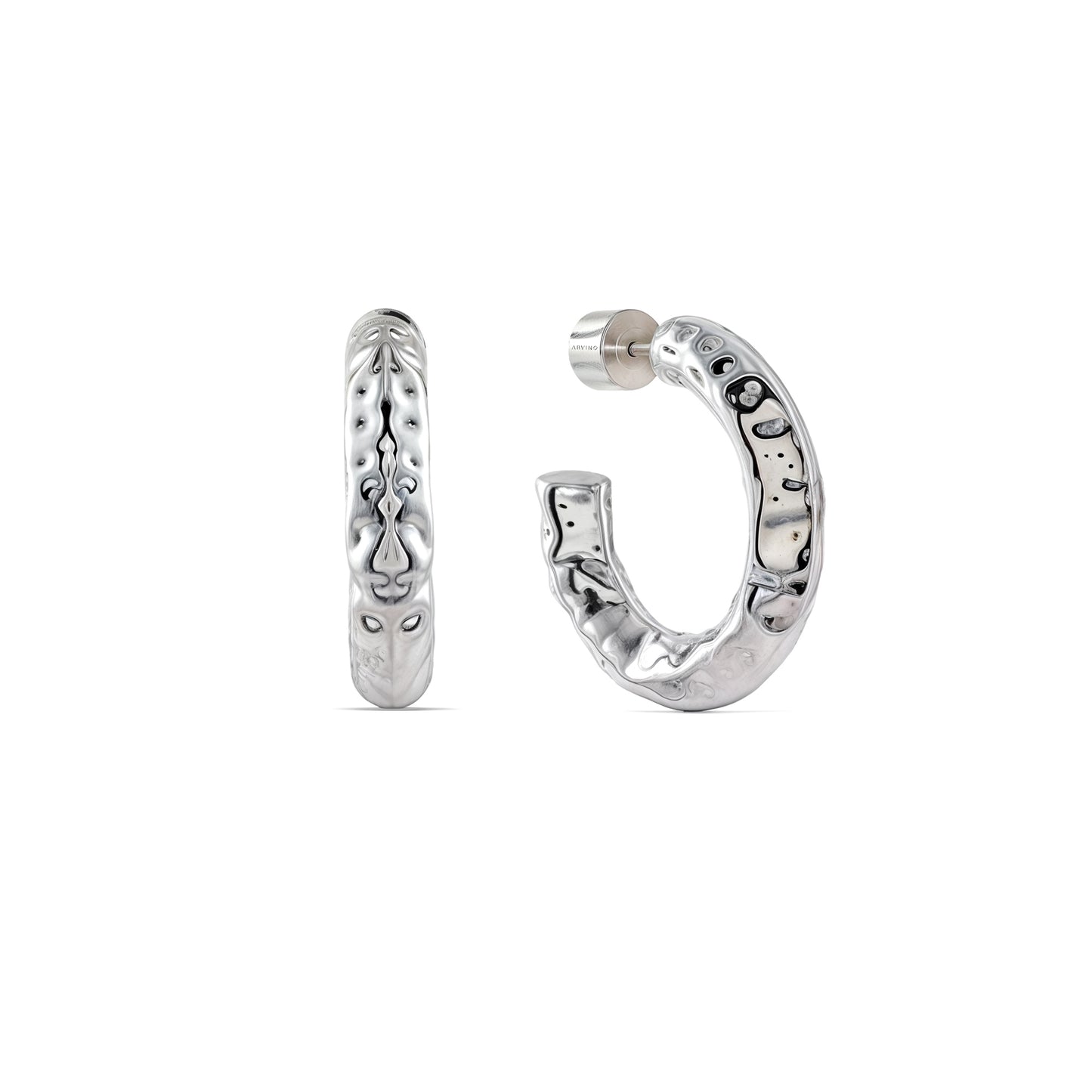 Etched Raw Silver Hoops Mini