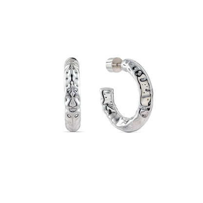 Etched Raw Silver Hoops Mini