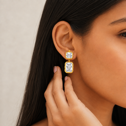 Ivory Frame Crsytal Earrings