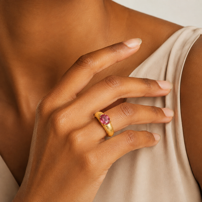 Pink Tourmaline Textured Statement Ring