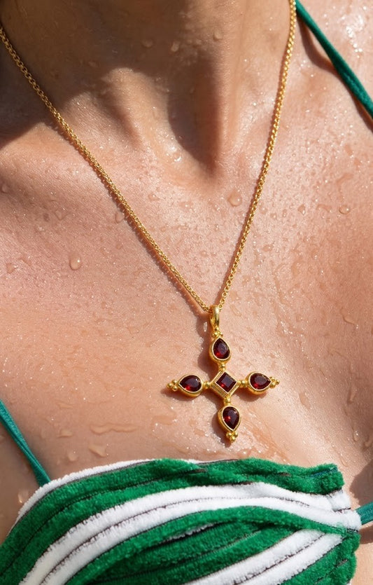 Ruby Cross Pendant Necklace