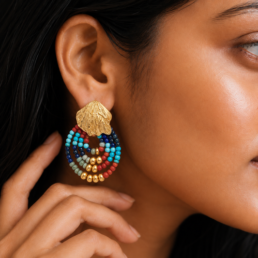 Sea Shell Mosaic Multicolour Beaded Hoops