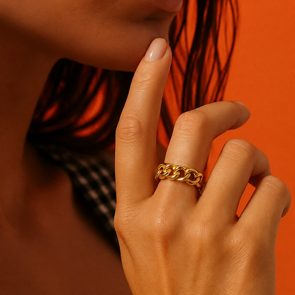 Golden Link Ring in 92.5 Sterling Silver