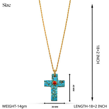 Faith Cross Turquoise and Coral Necklace