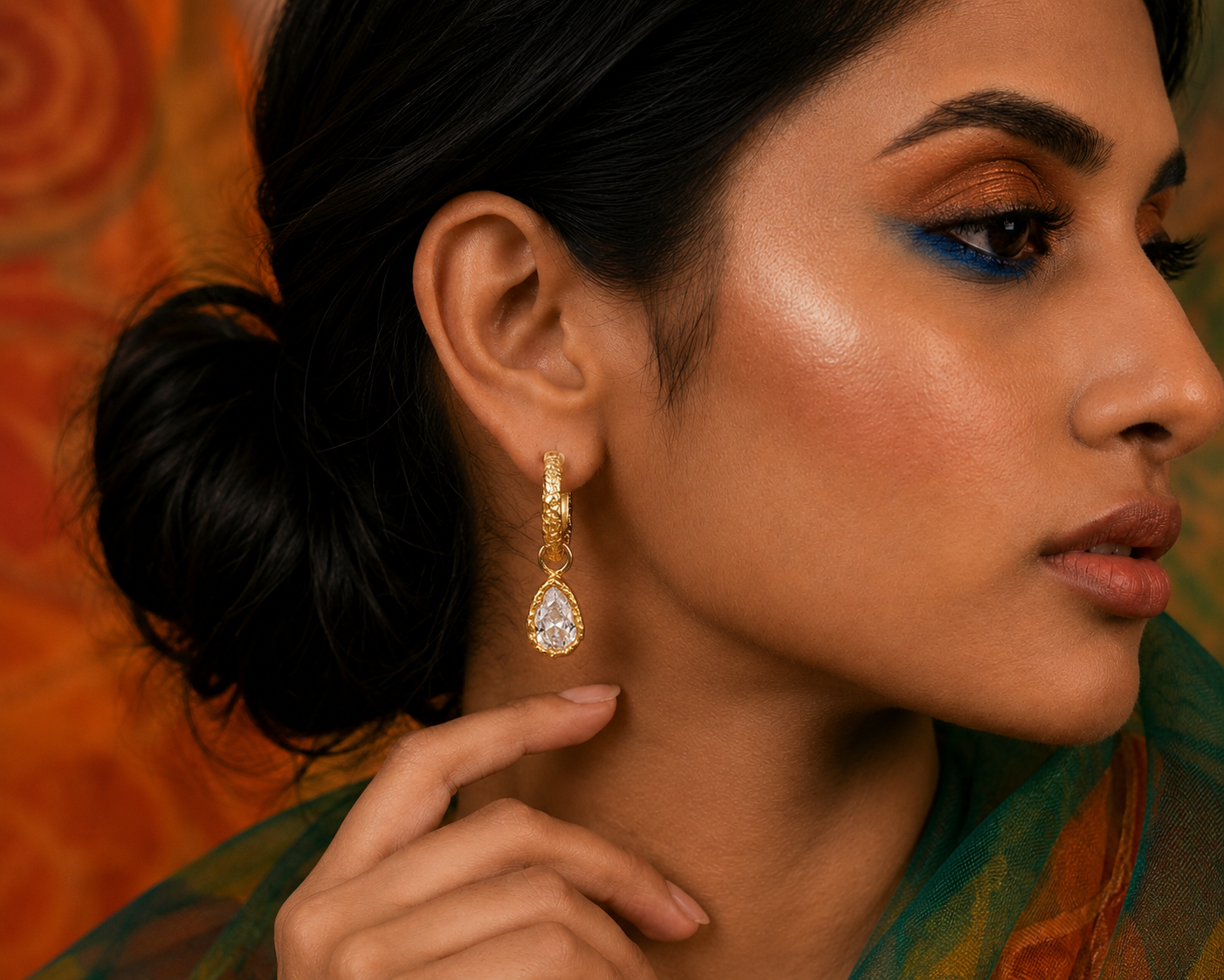 Teardrop Crystal Hoop Earrings in 92.5 Sterling Silver
