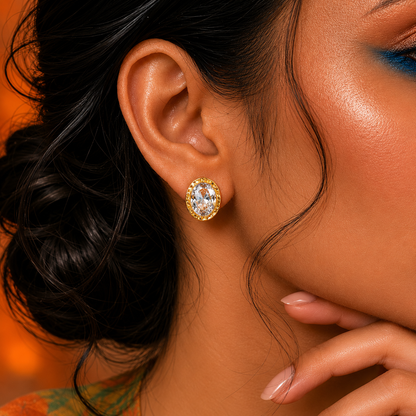Oval Crystal Stud Earrings in 92.5 Sterling Silver