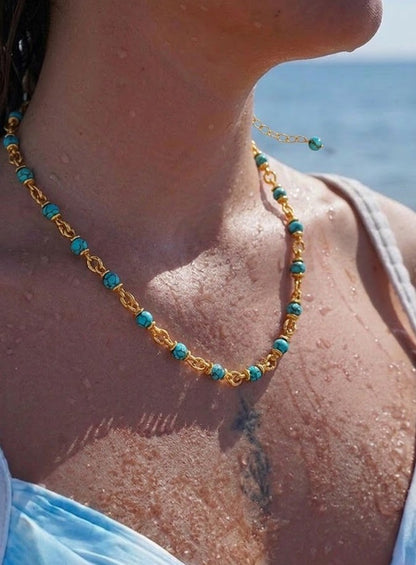 Turquoise Nugget Link Chain Necklace