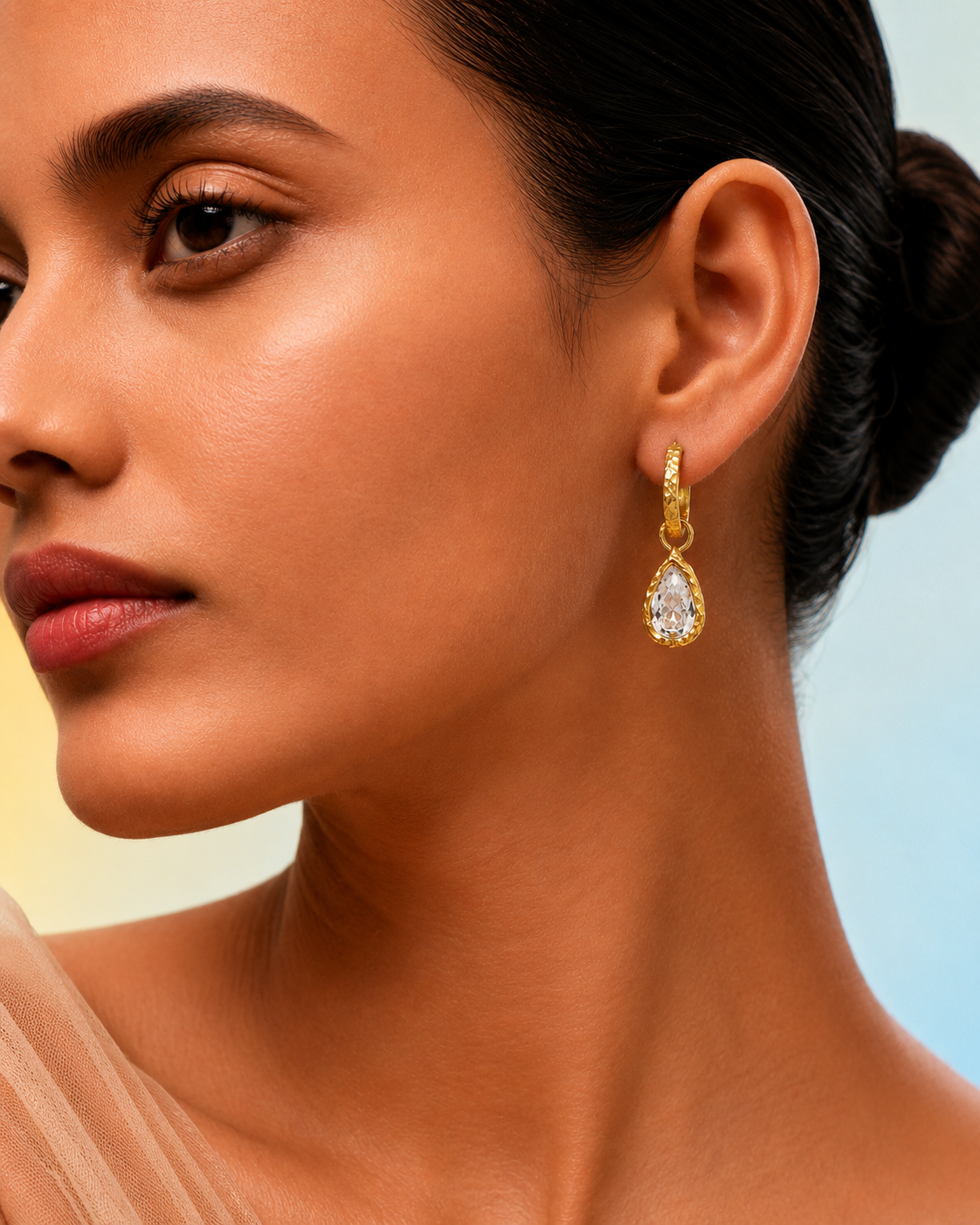 Teardrop Crystal Hoop Earrings in 92.5 Sterling Silver