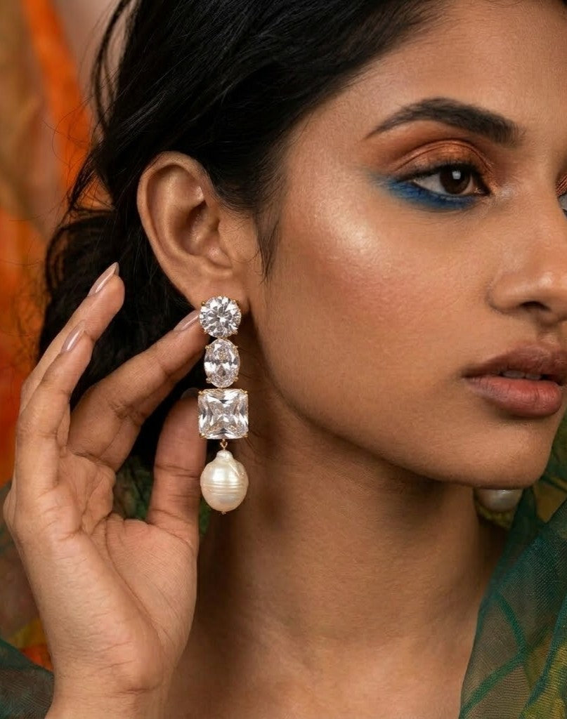 Crystal & Baroque Pearl Drop Earrings