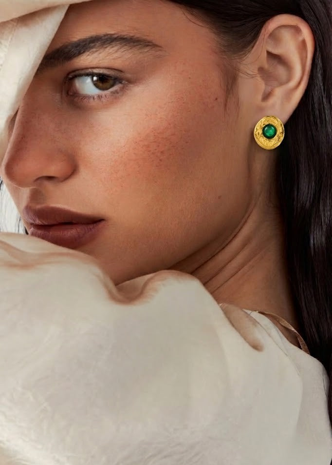 Green Onyx Medallion 92.5 Sterling Silver Studs