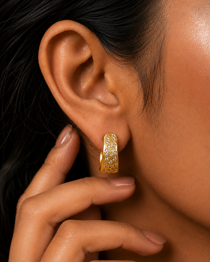 Celestial Studded Huggies Earrings in 925 Sterling Silver