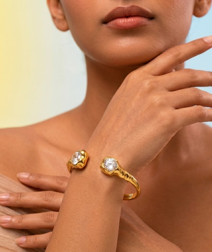 Dual Stone Open Gold Cuff Bracelet
