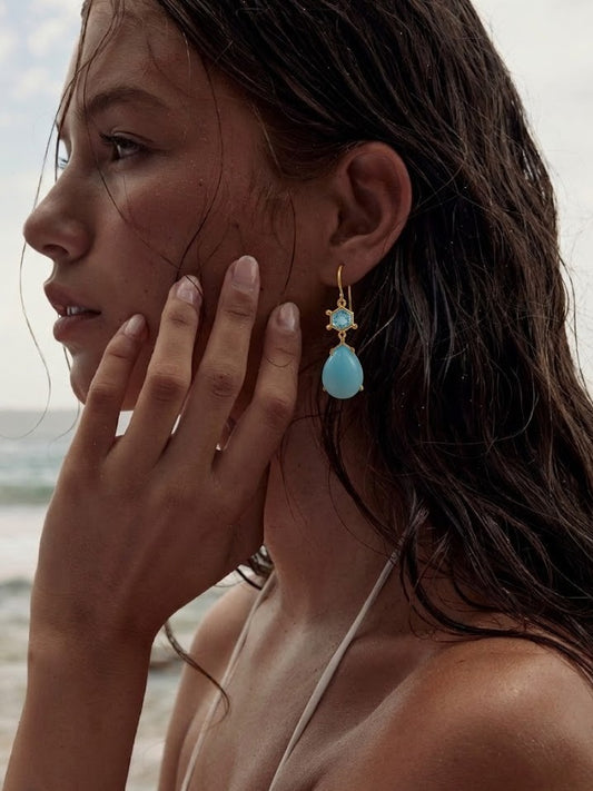 Natural Aqua Chalcedony and Blue Topaz 92.5 Sterling Silver Earrings