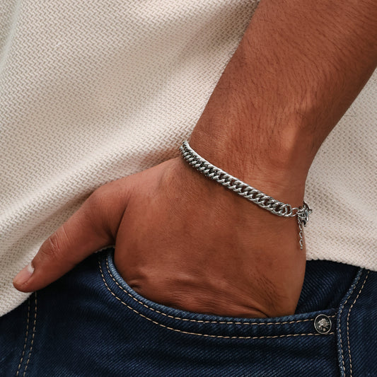 Raw Edge Chain Men's Bracelet Silver