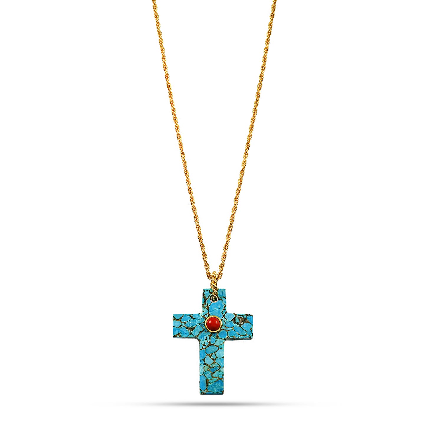 Faith Cross Turquoise and Coral Necklace