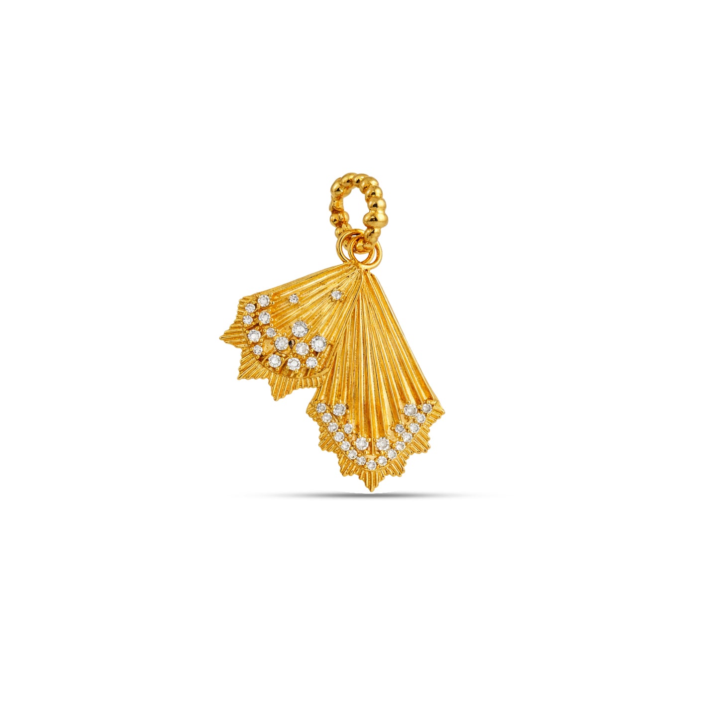 Gold pendant with diamond accents on a white background