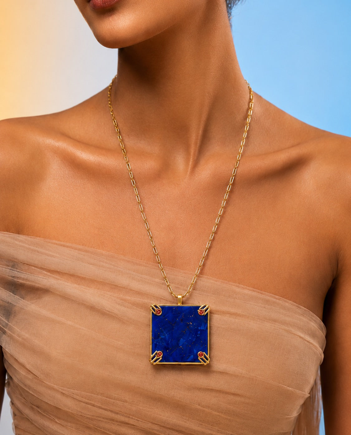 Lapis Lazuli Square Pendant Necklace