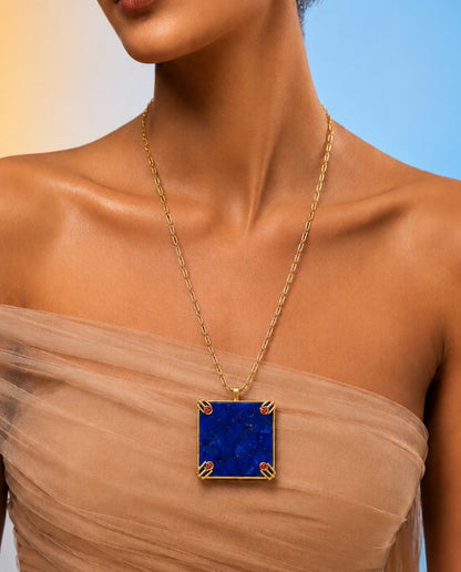 Lapis Lazuli Square Pendant Necklace