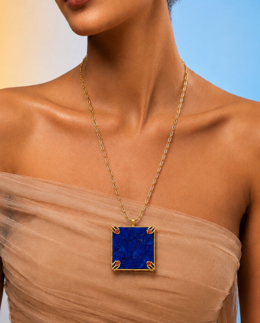 Lapis Lazuli Square Pendant Necklace