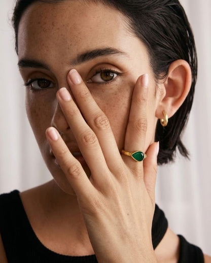 Green Onyx Pear Bezel Ring