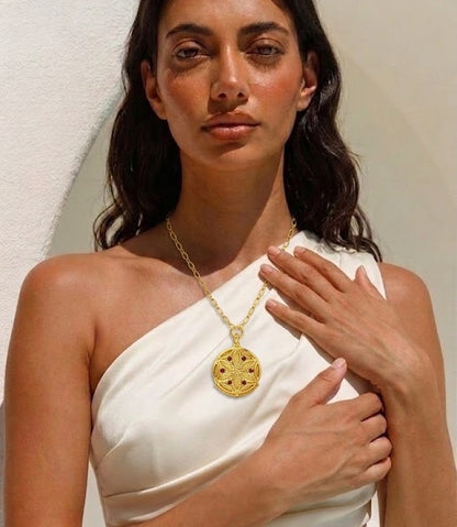Garnet Medallion Pendant Necklace