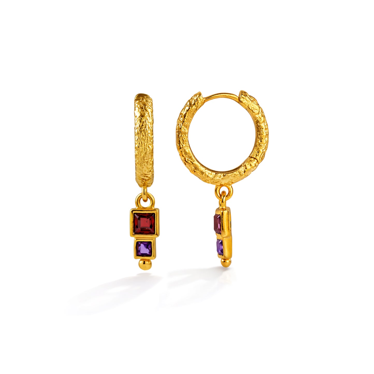 Gold Plated Garnet Amethyst Geometric Drop 92.5 Sterling Silver Earrings