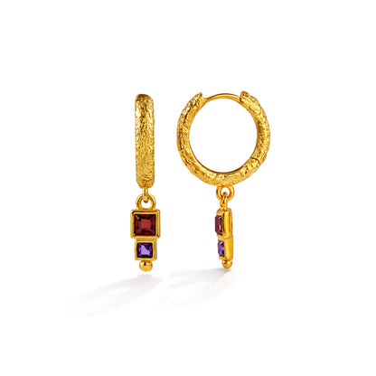 Gold Plated Garnet Amethyst Geometric Drop 92.5 Sterling Silver Earrings