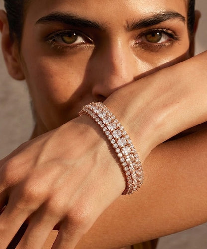 Rose Gold Double Row Crystal Tennis Bracelet