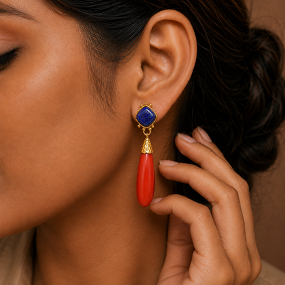 Lapis Coral Drop Earrings