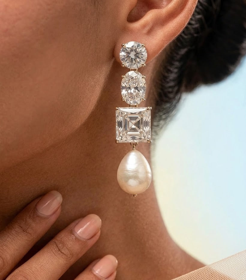 Crystal & Baroque Pearl Drop Earrings