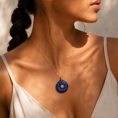 Lapis Sun Medallion Charm