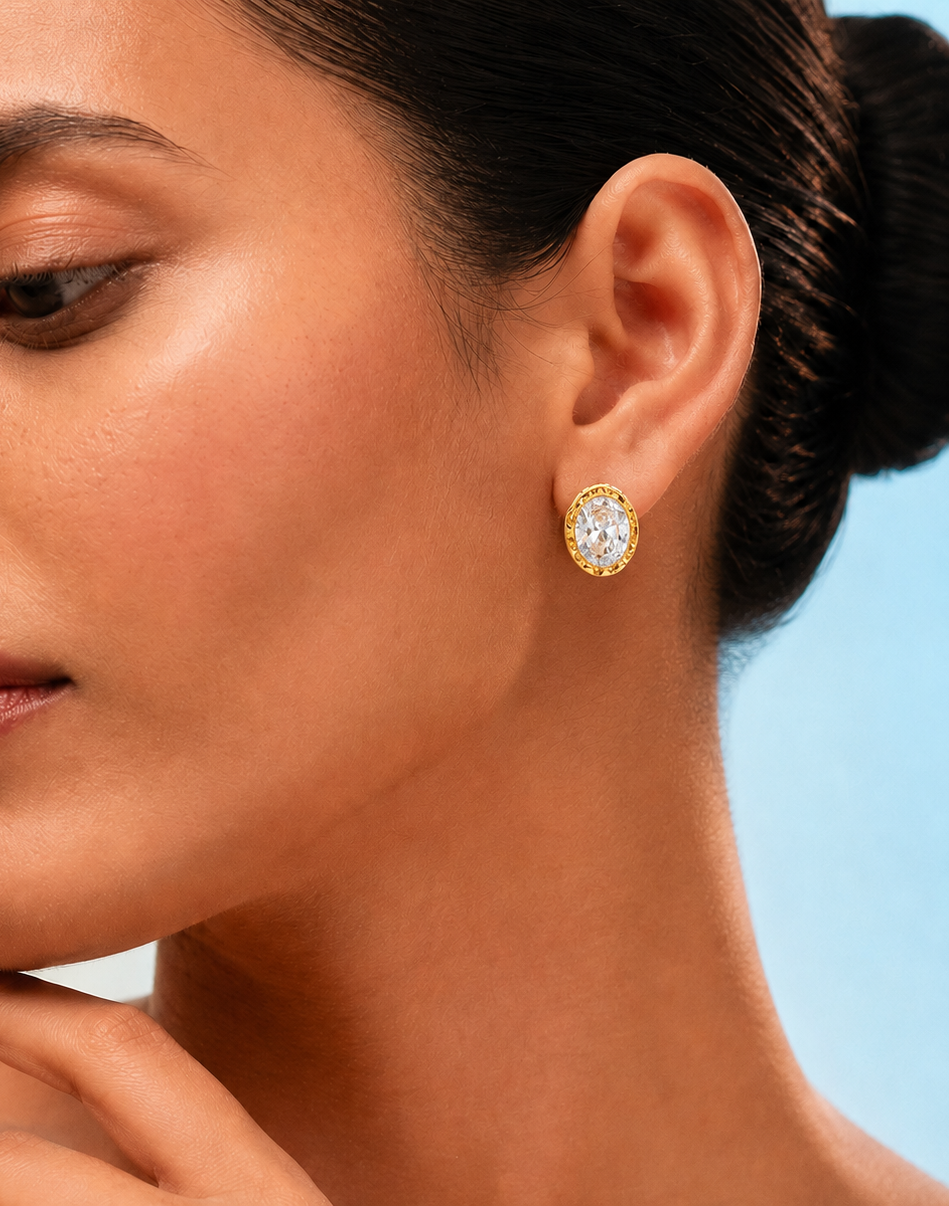 Oval Crystal Stud Earrings in 92.5 Sterling Silver