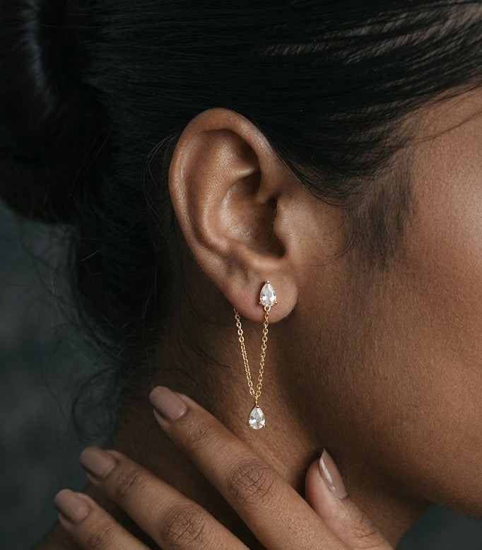 Zircon Drop Stud Earrings in 925 Sterling Silver