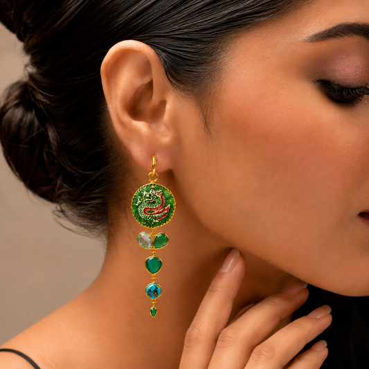 Serpent Green Enamel Drop Earrings