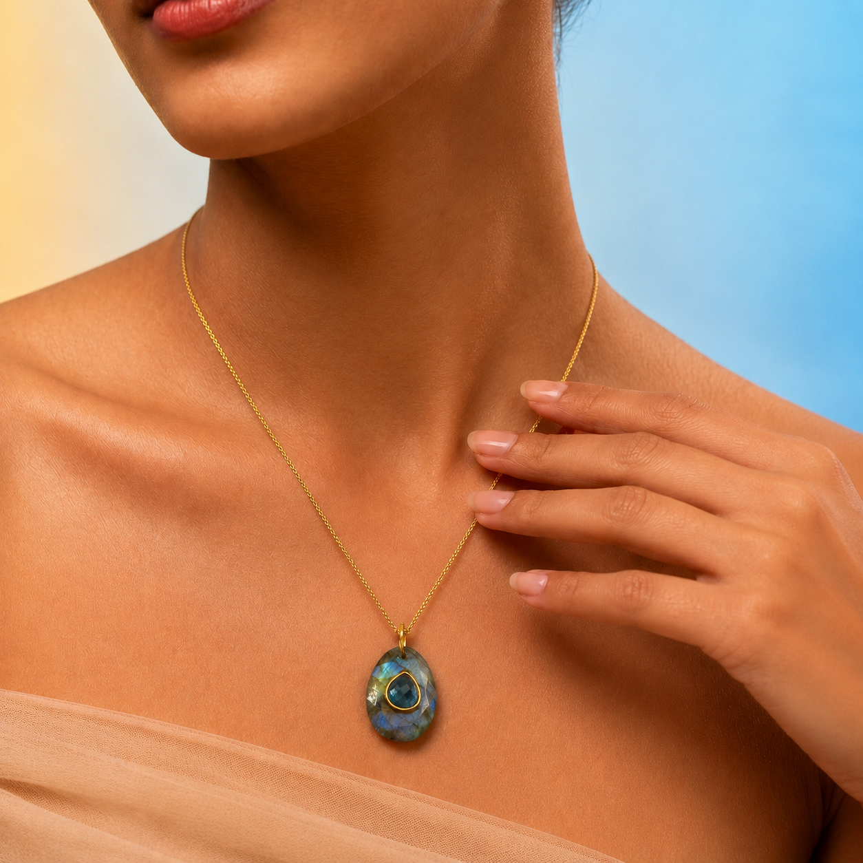 Labradorite & Blue Topaz Pendant Necklace